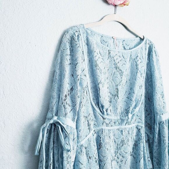 Free People Ruby Blue Longsleeve Lace Dress - Picture 4 of 6